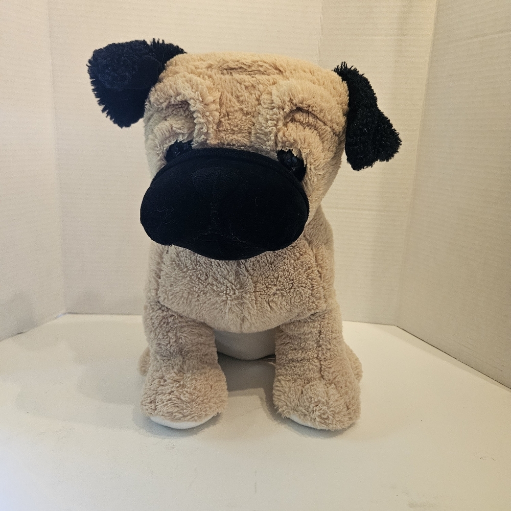 Peek-A-Boo Toys Plush Stuffed Pug Dog with Red Collar, Size 13”, Kid plush toy